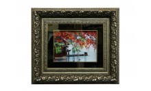 ภาพสีน้ำมัน-กรอบไม้พลาสติก 2 ชั้น-ปูกํามะหยี่สีดำพร้อมขอบสีทอง